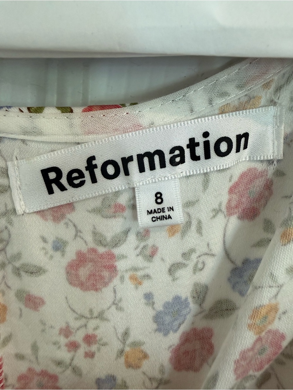 Reformation White Floral Midi Dress with Pink, Yellow and Green Print - Picture 4 of 5